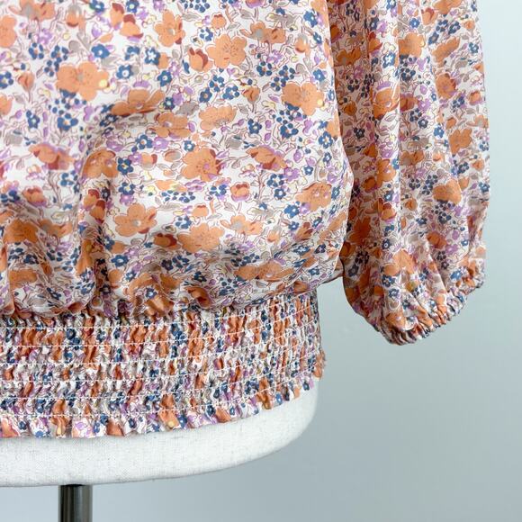 Moda International 100% Silk Floral lace Trim Peasant Top - Picture 4 of 7
